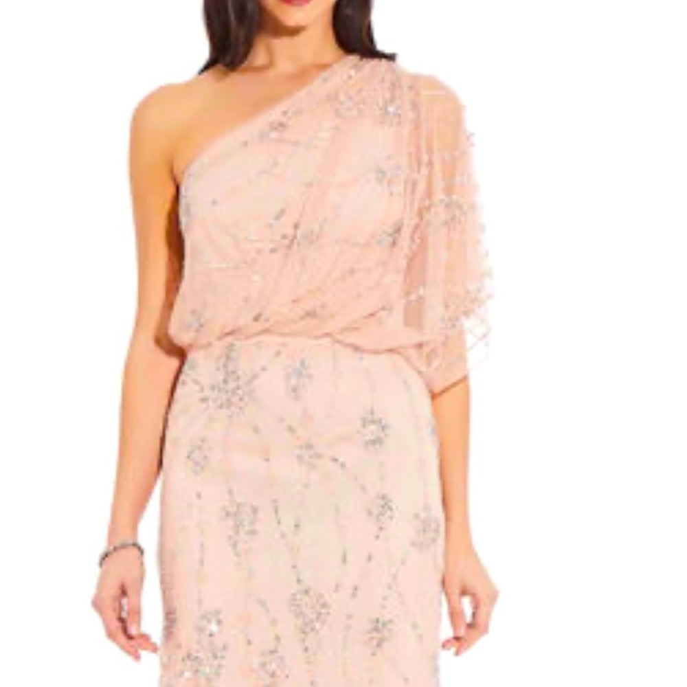 NWT Adrianna Papell One Shoulder Beaded Gown 14